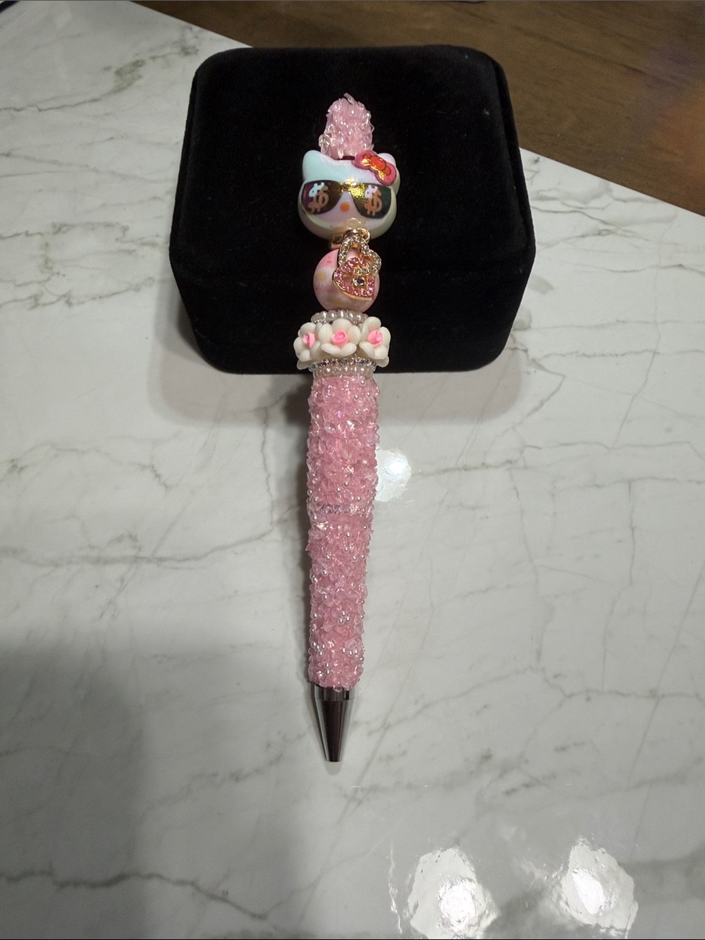 Pink Crystal Bead Hello Kitty Decorative Women’s Pen - Cute heart Charm